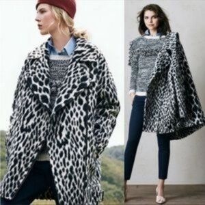 Banana Republic Snow Leopard Italian Fabric Cocoon Moto Coat XS